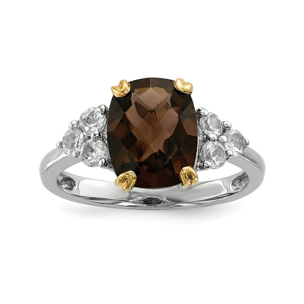 Sterling Silver and 14K Smokey Quartz and White Topaz Ring Sterling Silver and 14K Smokey Quartz and White Topaz Ring